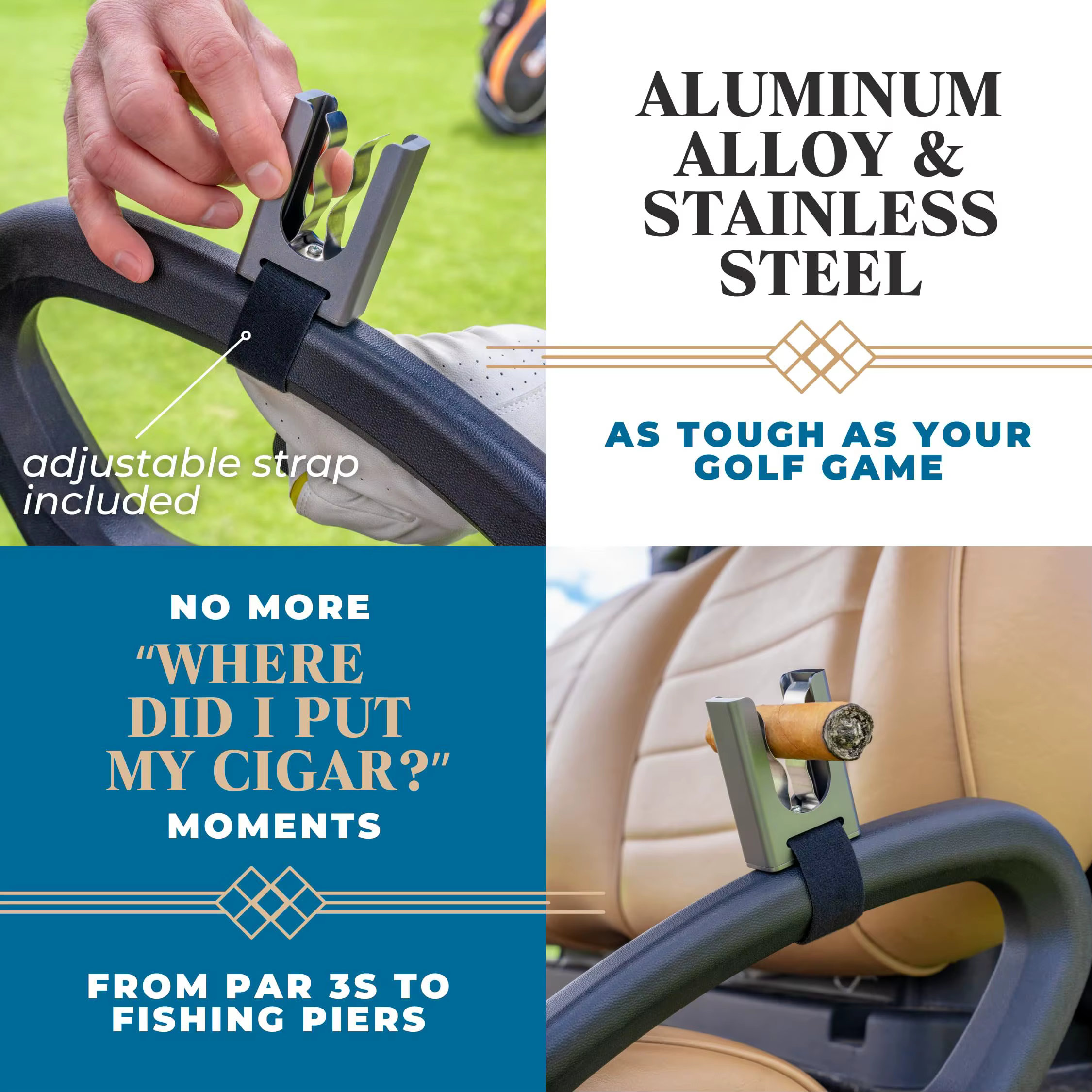Porte-cigares magnétique, accessoire de golf ultime pour les amateurs de cigares, clips à cigares en aluminium, compatible avec les chariots de golf, les chaises de plage, les cannes à pêche