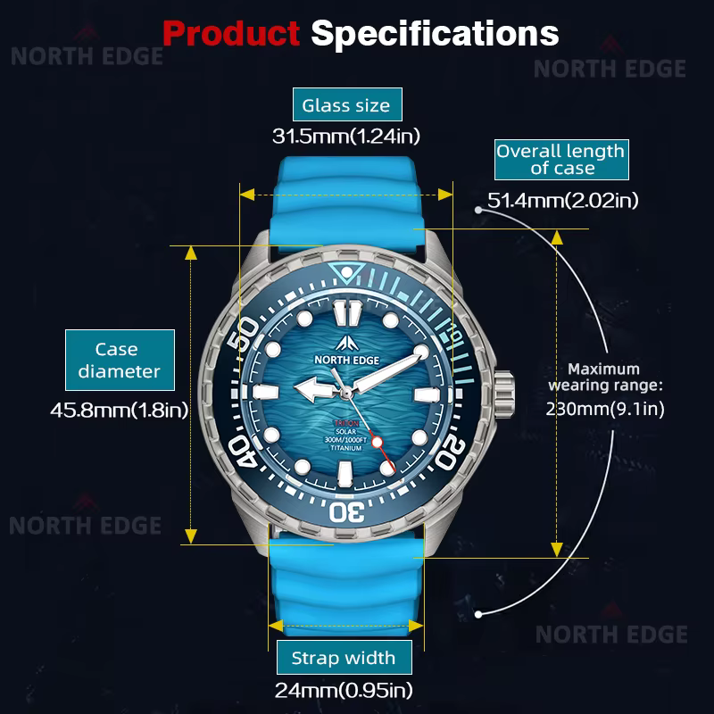 NORTH EDGE TRITON-Ti montre de plongée à énergie solaire boîtier en alliage de titane hommes montres à Quartz de luxe