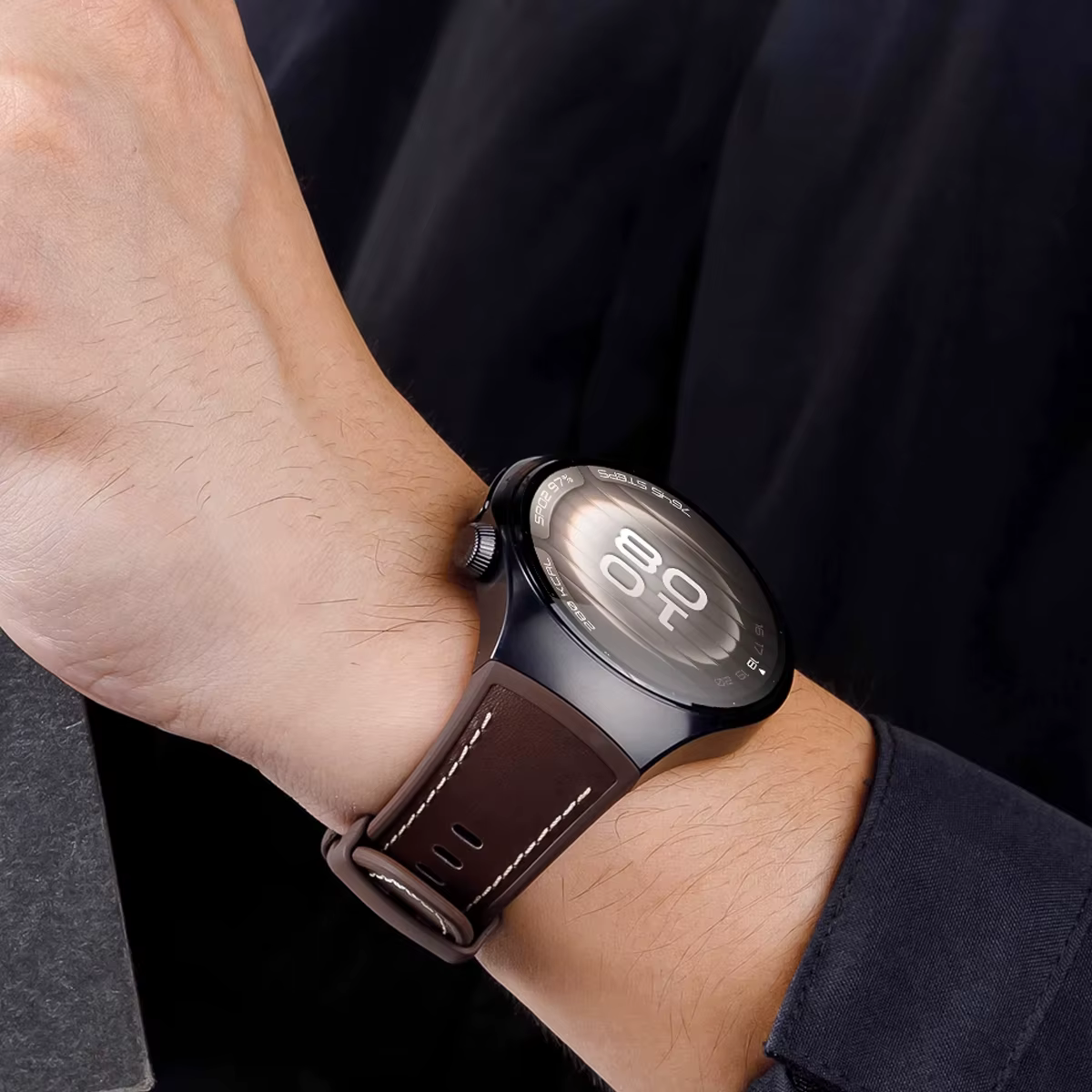 Bracelet en cuir de luxe d'origine pour Huawei Watch 5 46MM sans espaces