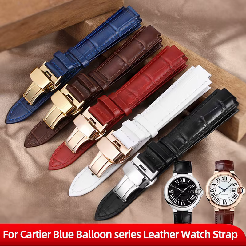 Bracelet de montre en cuir véritable pour Cartier Blue Balloon Series