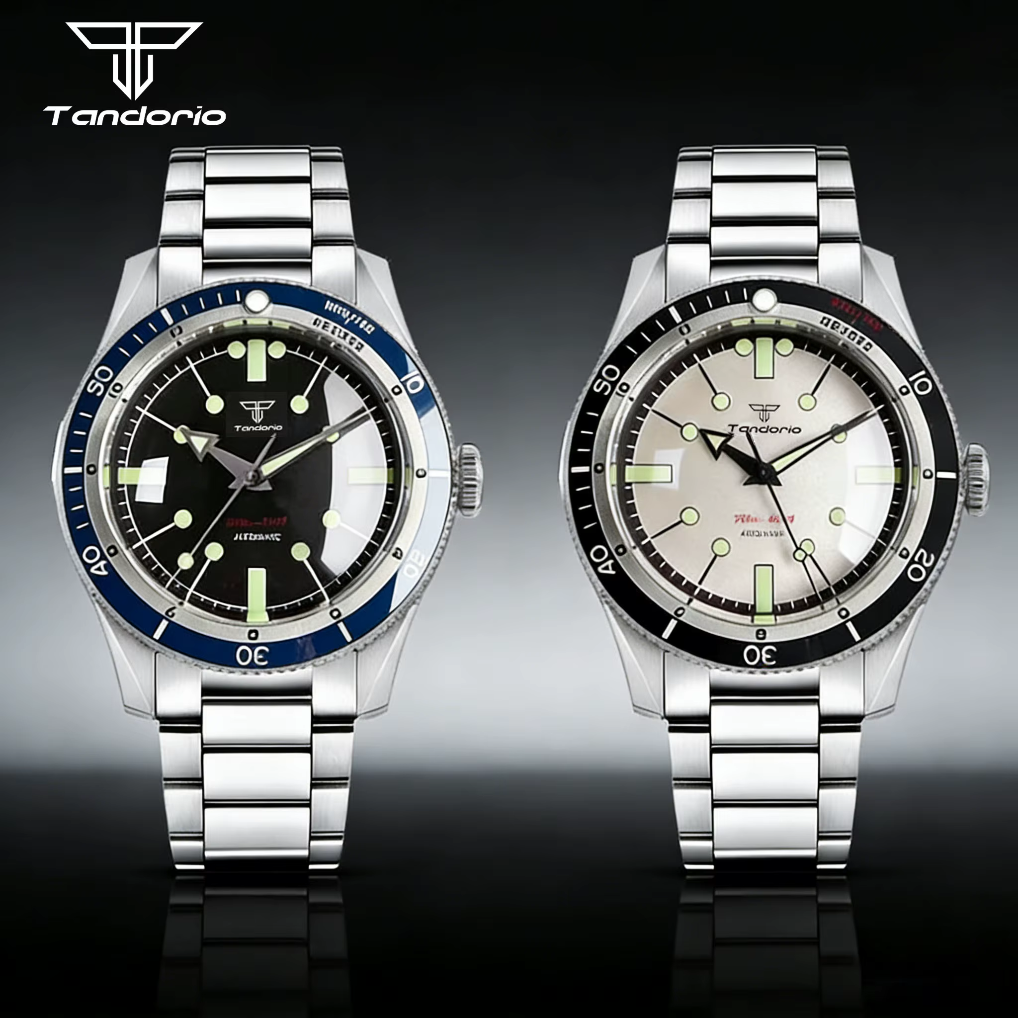 Montre-bracelet mécanique résistante à l'eau 200 m Miyota 8215 Verre saphir bombé Lunette à 120 clics Bracelet en acier Marques lumineuses