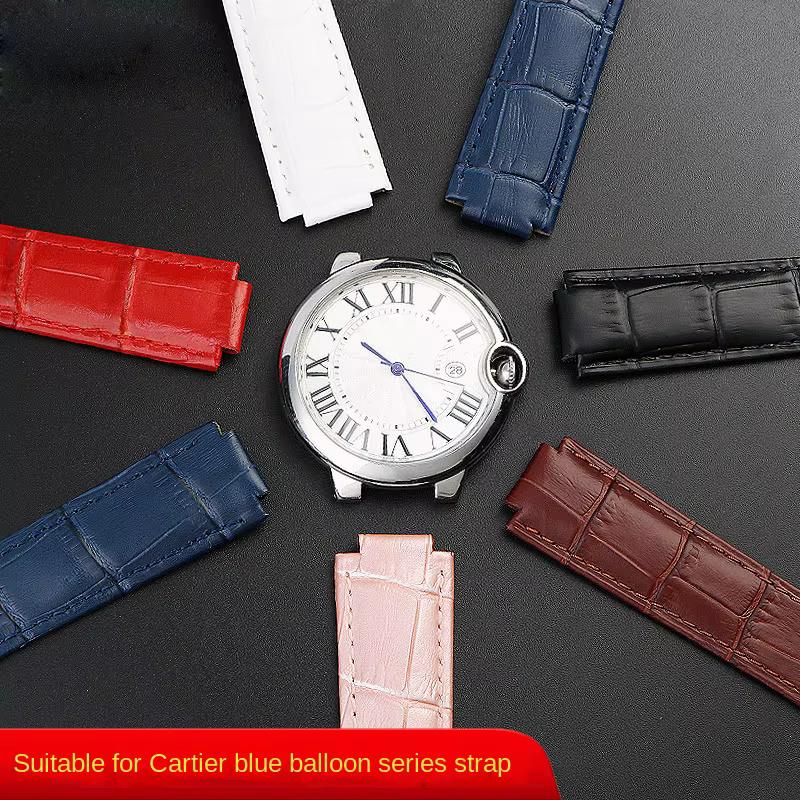Bracelet de montre en cuir véritable bleu foncé pour femme