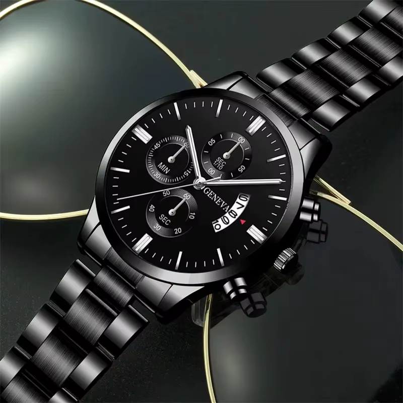 Mode hommes montres de luxe noir en acier inoxydable Quartz montre-bracelet homme montre d'affaires