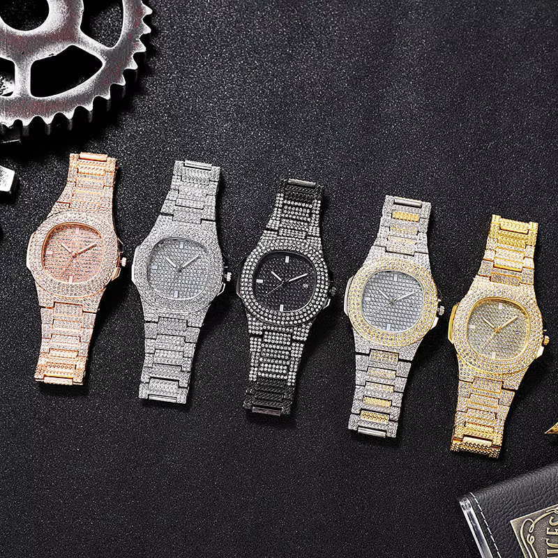 Montre-bracelet en or et argent glacé pour femme