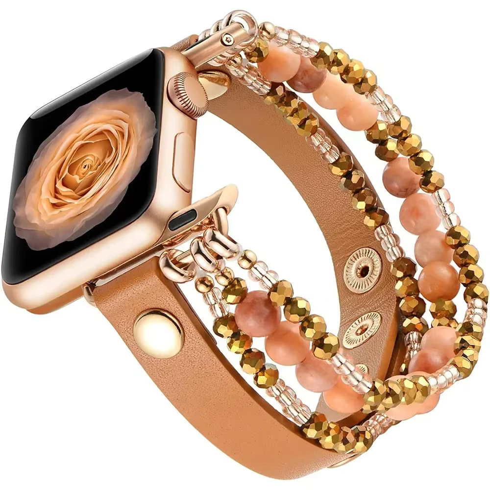 Bracelet en cuir perlé élastique pour femme, bracelet pour Apple Watch, Iwatch SE Series Ultra, 8, 7, 6, 5, 4, 3, 2, 49mm, 40mm, 38mm, 41mm