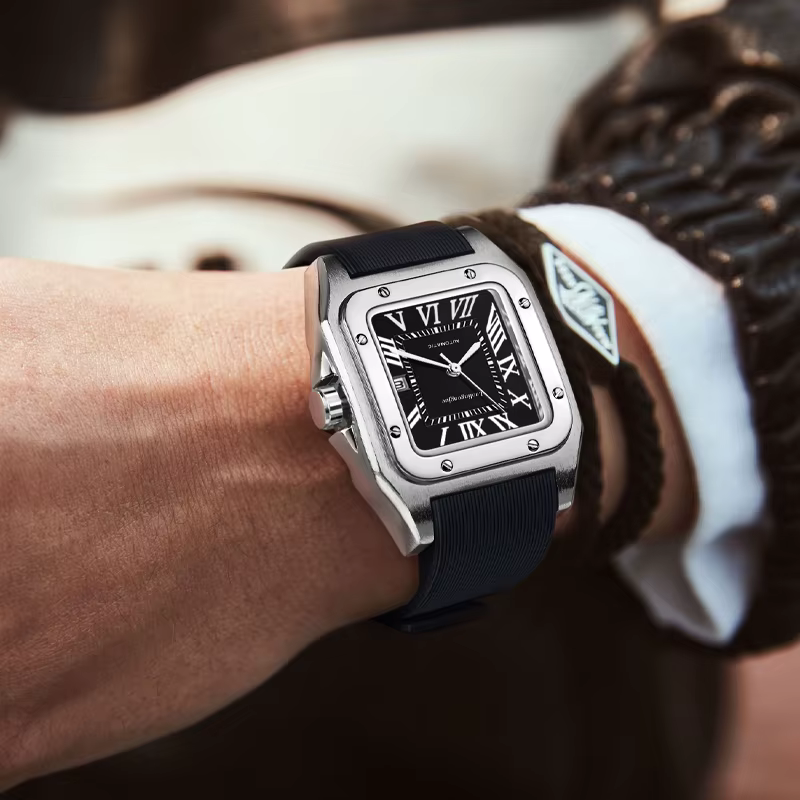 Montre mécanique populaire pour homme de forme carrée