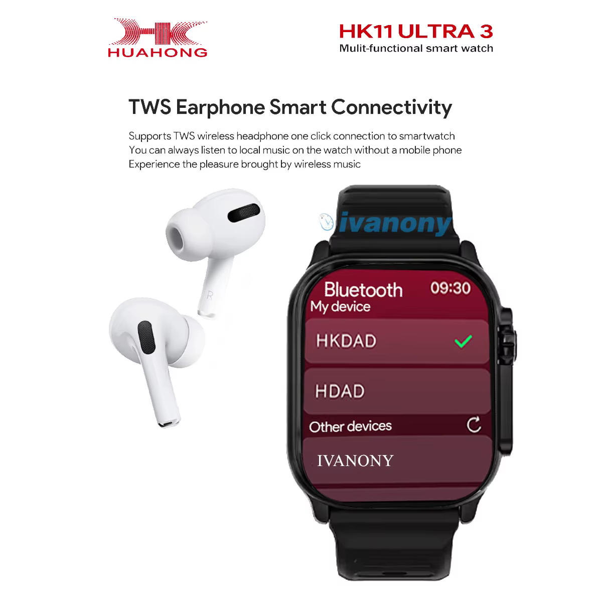 Ivanony montre intelligente HK11 ULTRA 3 2.02 pouces écran Amoled Bluetooth partage de réseau AI Robot hors ligne réveil vocal Smartwatch 2025