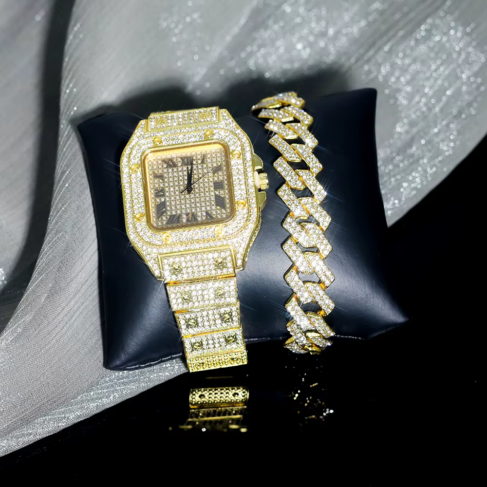Ensemble bracelet et montre glacé pour hommes et femmes