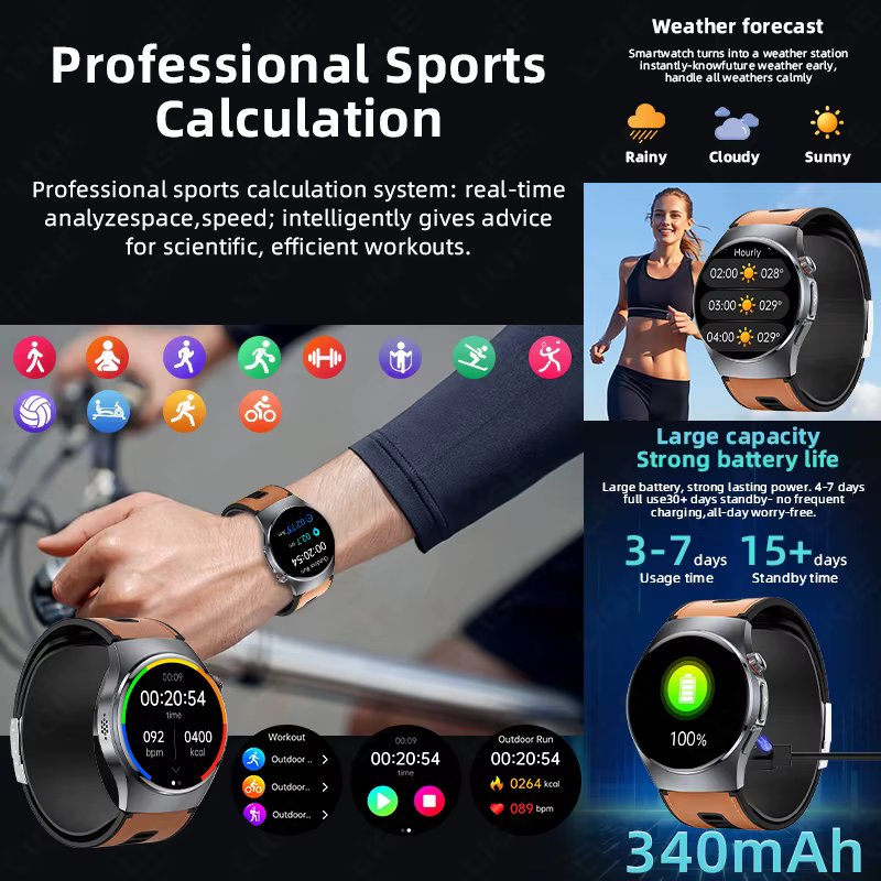 Montre connectée LIGE avec pompe à air et airbag pour la mesure de la pression artérielle, moniteur de santé multidimensionnel, examen physique microscopique, ECG+PPG