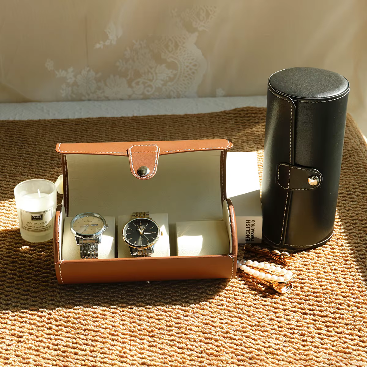 Étui de voyage en rouleau de montre – 3 rangements et organisateurs de montres-stockage sécurisé avec oreillers