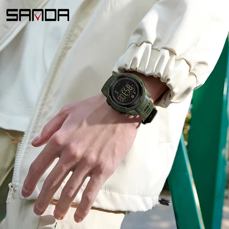 SANDA marque hommes montres sport podomètre Calories 50 M LED étanche montre numérique montre-bracelet militaire Relogio Masculino 2145