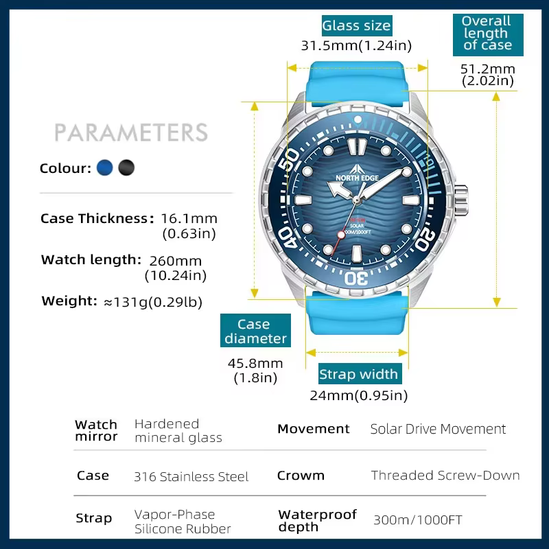 NORTH EDGE nouvelle montre de plongée à énergie solaire TRITON hommes montres à Quartz de luxe