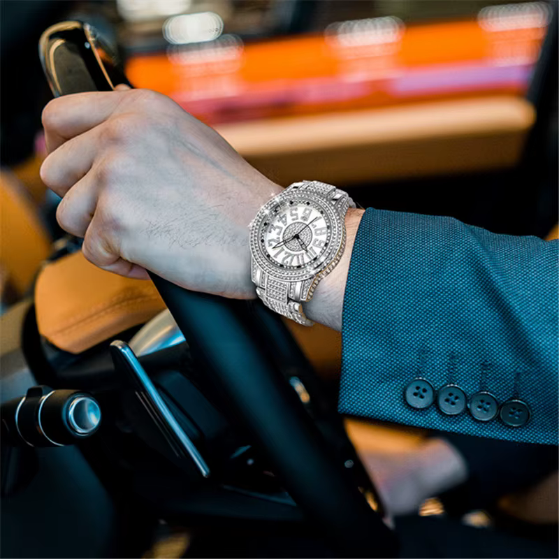 Montre à quartz en alliage de diamant pour homme