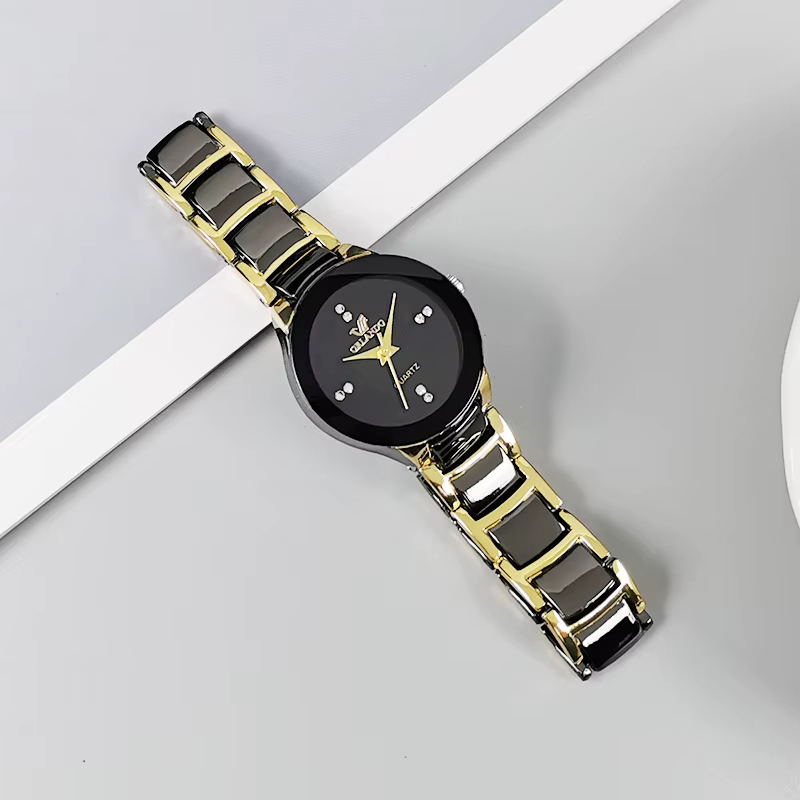 Montre homme quartz en acier à cadran noir