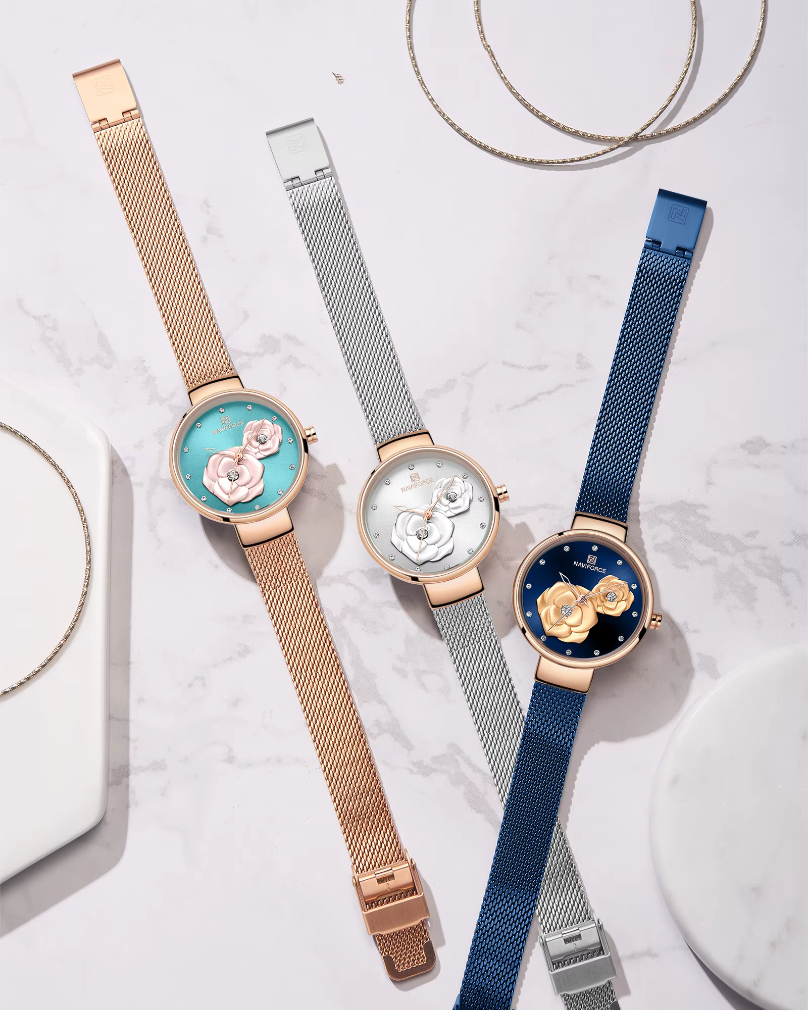 Femmes montre NAVIFORCE haut de gamme marque en acier maille étanche dames montres fleur Quartz femme montre-bracelet charmante fille horloge