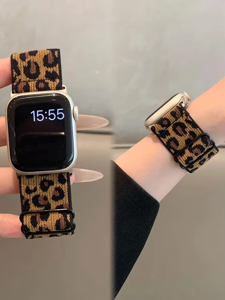 Bracelet en Nylon élastique léopard pour femmes, pour Apple Watch Ultra 2, 49mm, 41mm, 45mm, 42mm, 46mm, 44mm, iWatch série 10 9 se 7 3 8 5 4