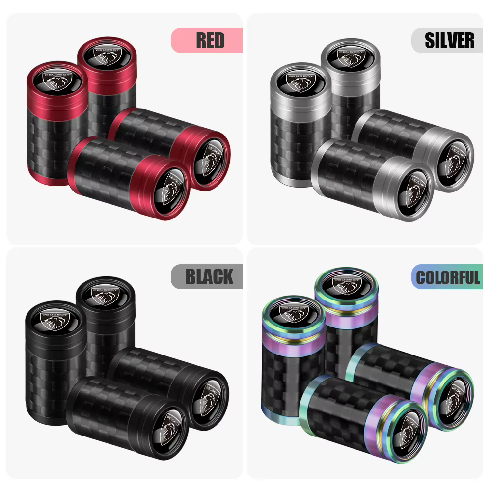 4PCS Capuchons de valve de pneu pour voiture, accessoires de style automobile pour PEUGEOT 308 2008 3008 208 307 408 5008 406 107 106 108 206 207 607 GT J9 T9 407