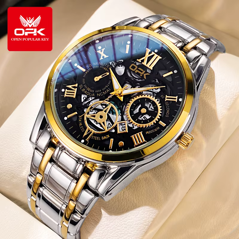 OPK8135-montre pour hommes, bracelet en acier avec lueur nocturne étanche