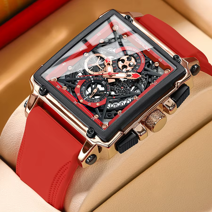 CRRJU montres de sport de mode avec grand cadran montres-bracelets à quartz rectangulaires uniques avec chronographe Date automatique