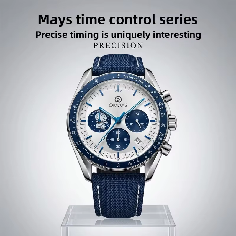OMAYS 50th Anniversary Racing Chronograph Bracelet en nylon bleu – Montre de sport haut de gamme pour homme