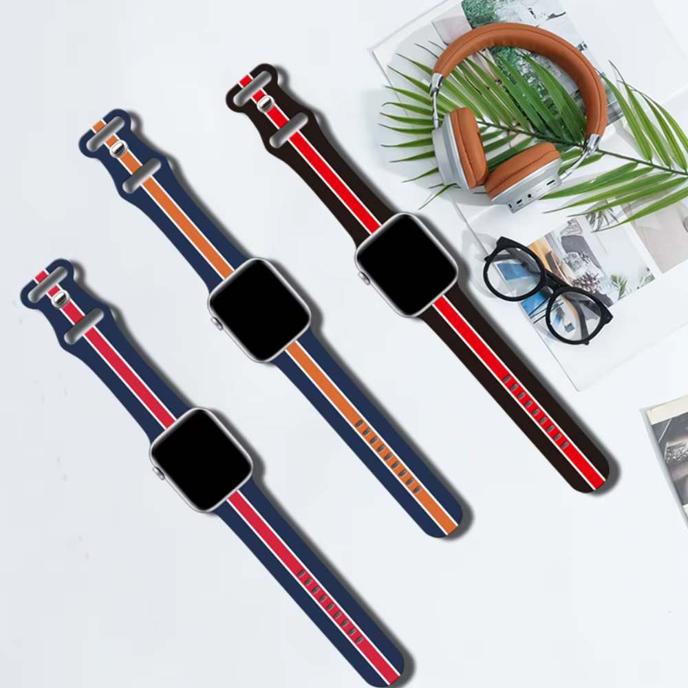 Bracelet imprimé à rayures en Silicone pour Apple Watch