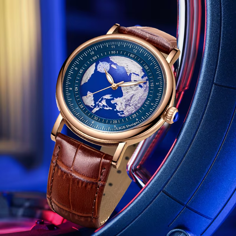 Montre-bracelet en cuir Blue Planet pour homme