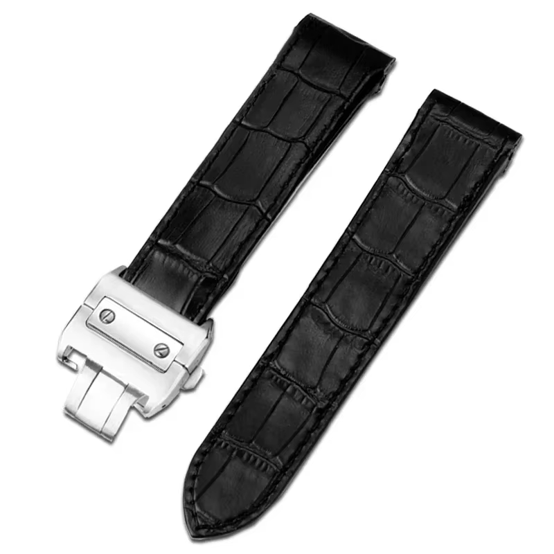 Bracelet de montre en cuir véritable pour Cartier Sandoz Santos 100