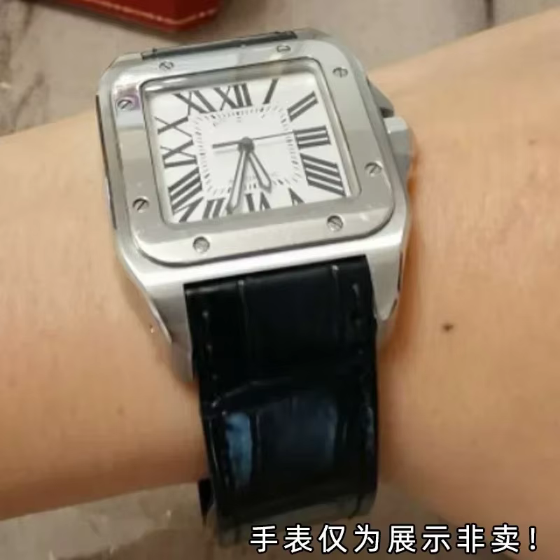 Bracelet de montre en cuir véritable pour Cartier Sandoz Santos 100