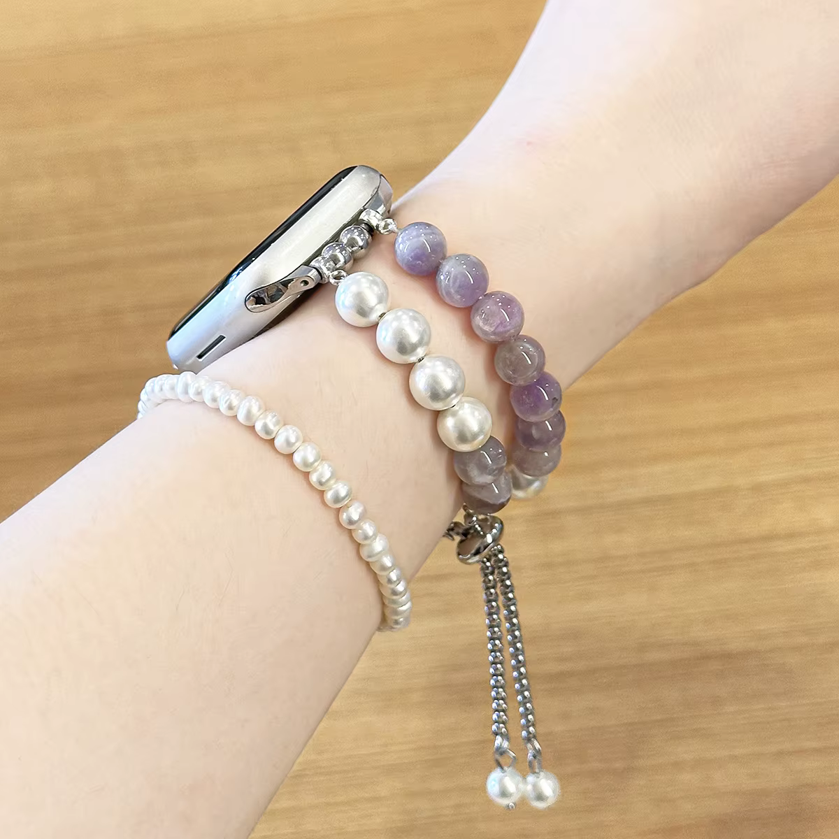 Bracelet à boucle en perles violettes pour Apple Watch S10/11 42mm 46 9 8 7 45/41mm