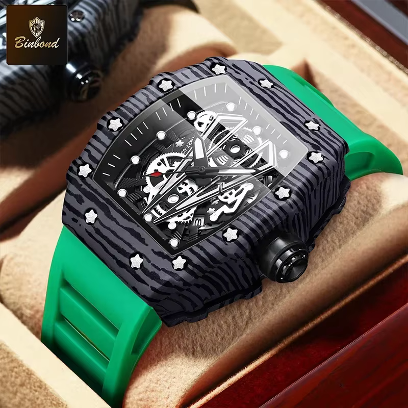 BINBOND marque hommes montres dominateur baril montre miroir incurvé Surface creuse sport