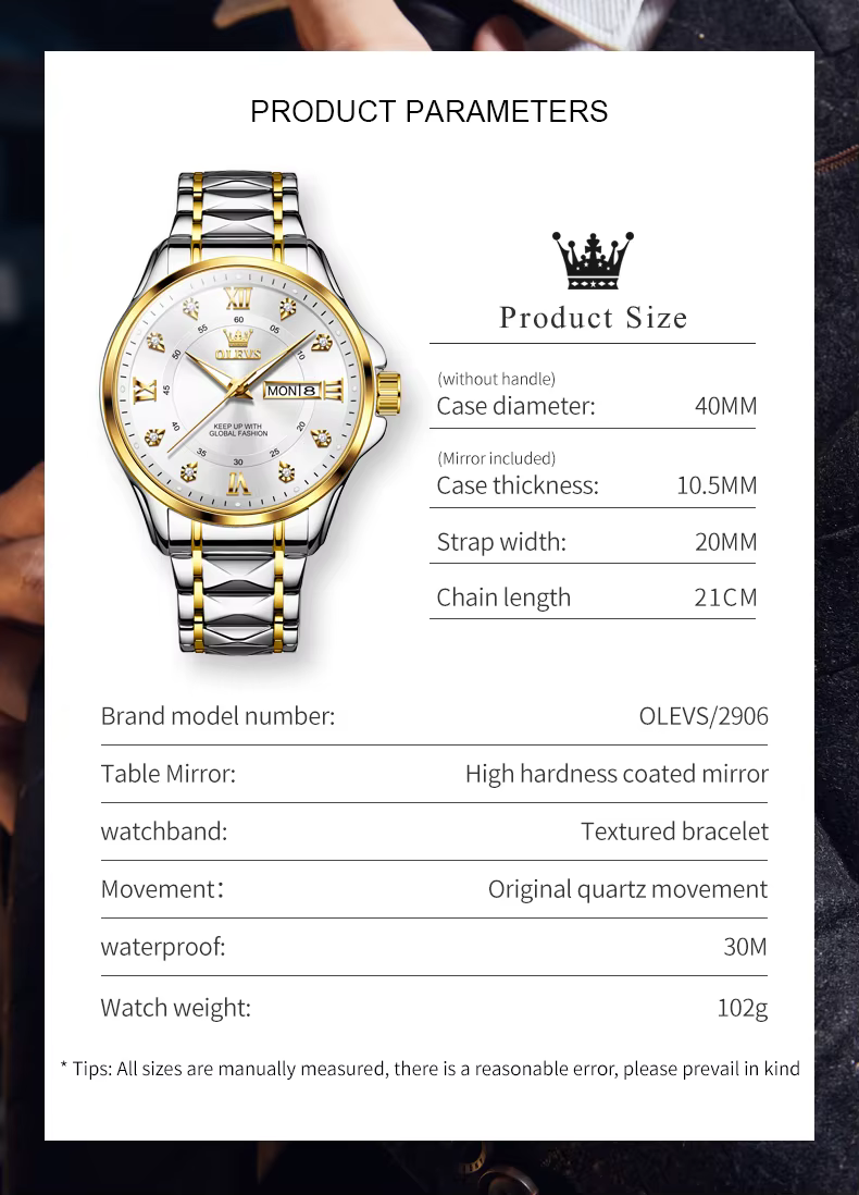 Montre OLEVS 2906 de luxe originale pour homme