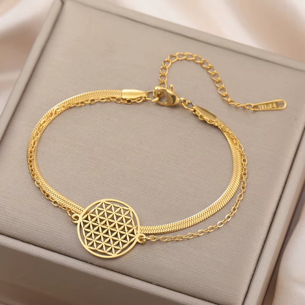 Dawapara fleur de vie femmes Bracelet Mandala géométrie sacrée Yoga méditation amulette bijoux en acier inoxydable