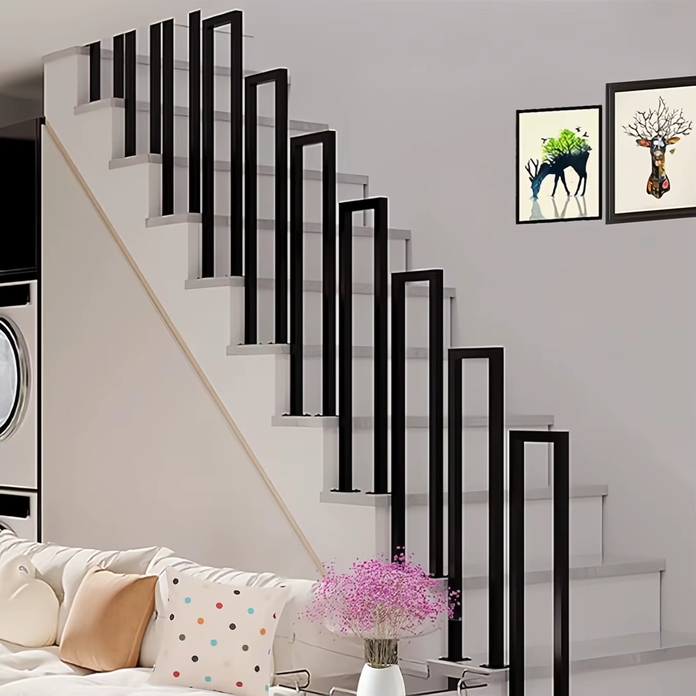 1 main courante d'escalier en forme de U, adaptée aux marches intérieures et extérieures, main courante antidérapante, adaptée aux personnes âgées et aux enfants, main courante de marche en fer forgé