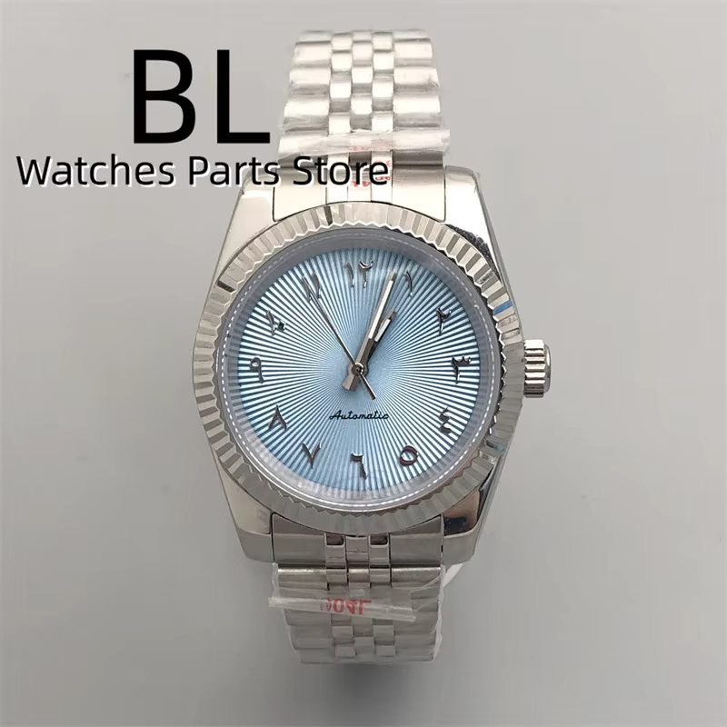 Montre pour homme avec cadran texturé à chiffres arabes bleu glace 36 mm 39 mm