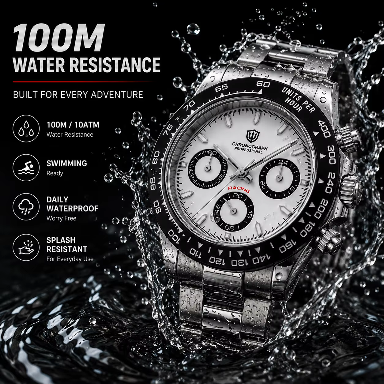 Watchdives WD16500 V2 montre à Quartz VK63 balayage sport chronographe montres saphir AR revêtement BGW9 lumineux