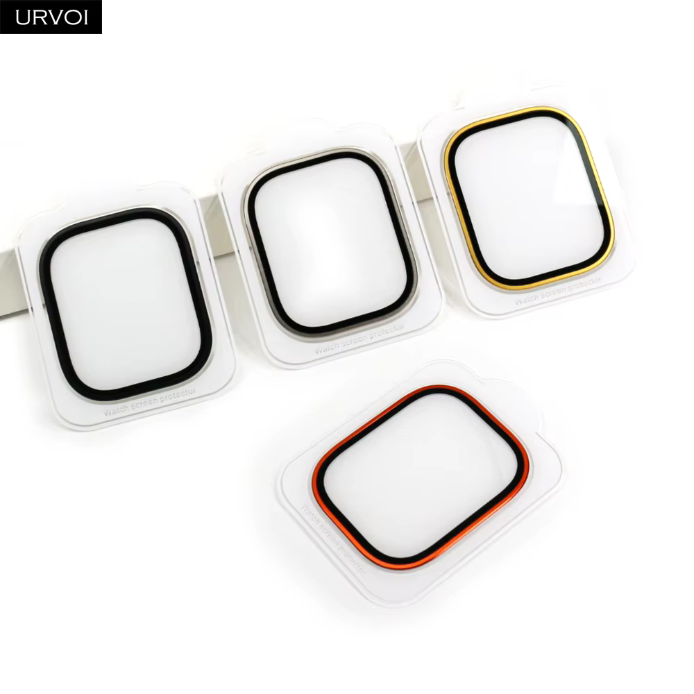 URVOI protecteur d'écran en verre trempé pour Apple Watch Ultra 3 49mm dur incurvé clair 3D pour iWatch cadre métallique lentille accessoires