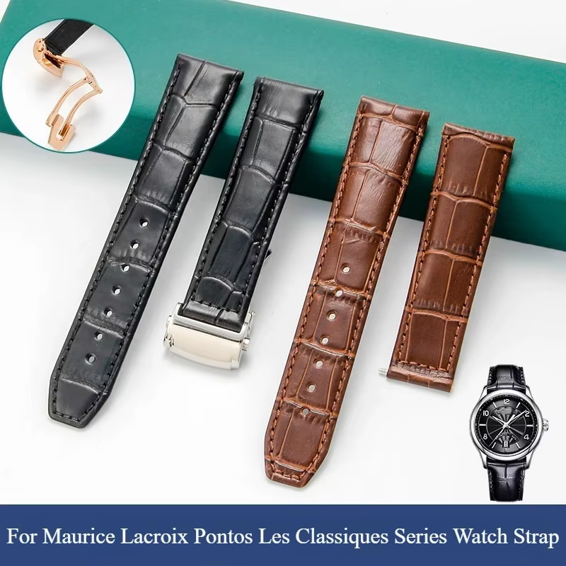 Pour Maurice Lacroix Pontos Les Classiques série étanche véritable bracelet en peau de vache Double pression boucle