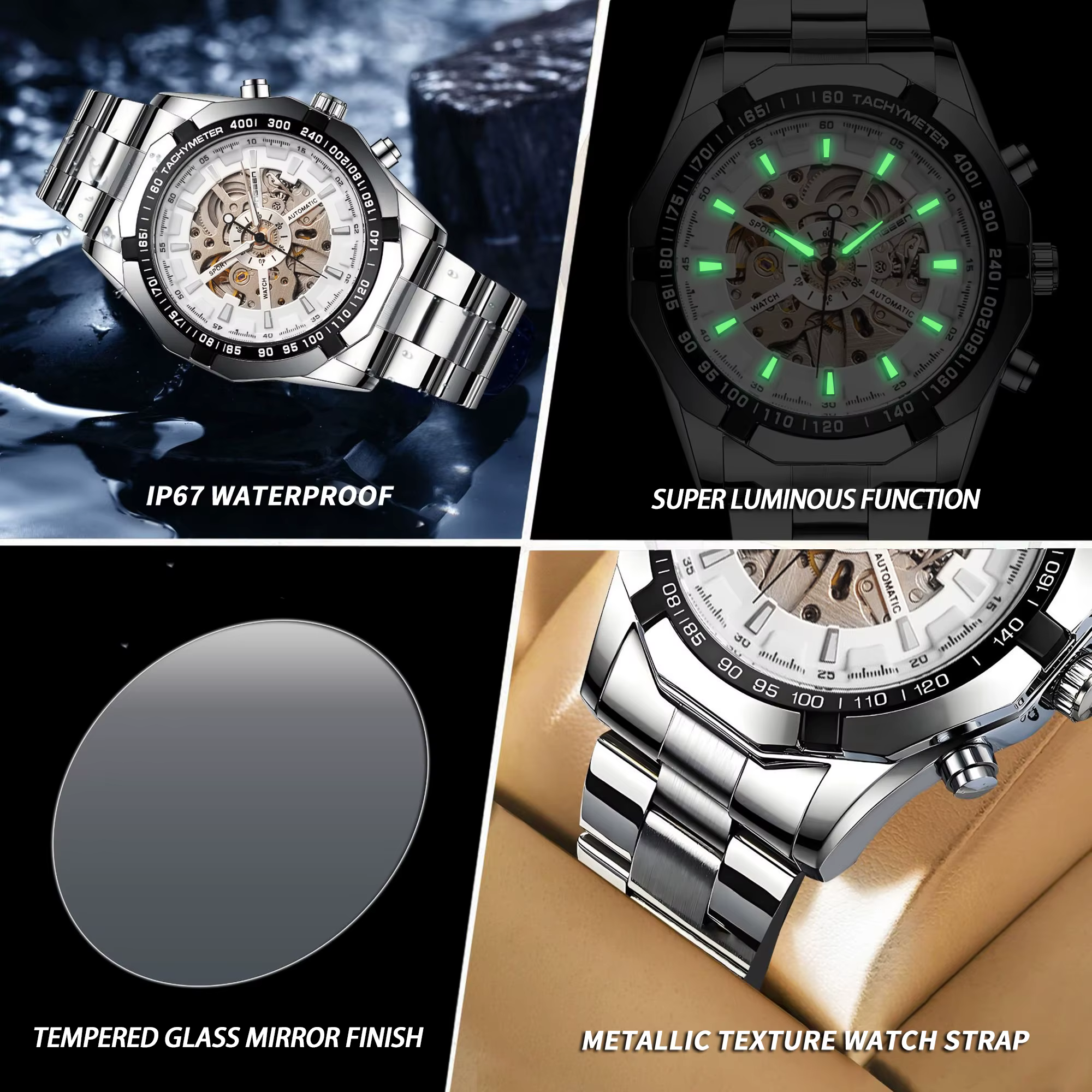Montre automatique squelette pour homme BINBOND