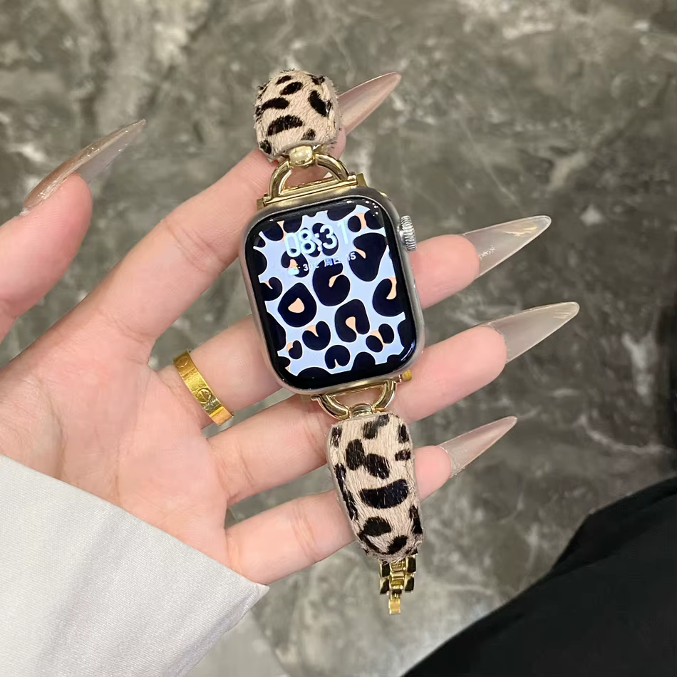 Bracelet de luxe imprimé léopard pour Apple iWatch série 10 9 8 7 6 5 4 3 SE Ultra 2 femmes Bracelets de mode