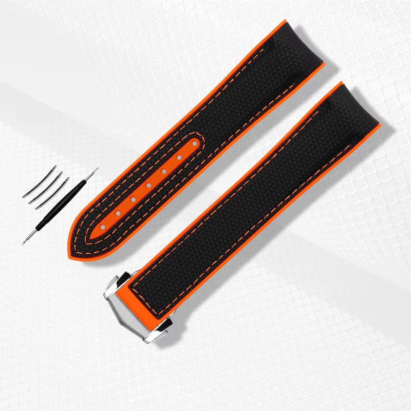 Bracelet de montre en caoutchouc pour Omega Planet Ocean 600 Quarter Orange Seamaster 300