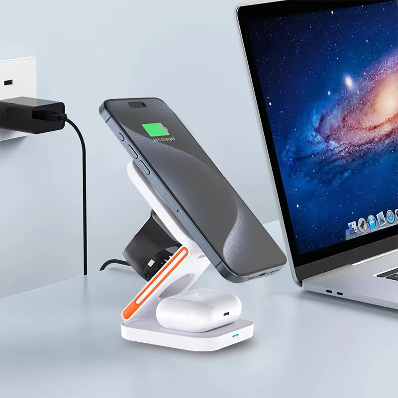 Station de charge pliable 3-en-1 avec support de chargeur sans fil magnétique rapide pour iPhone 17 16 15 14 13 12