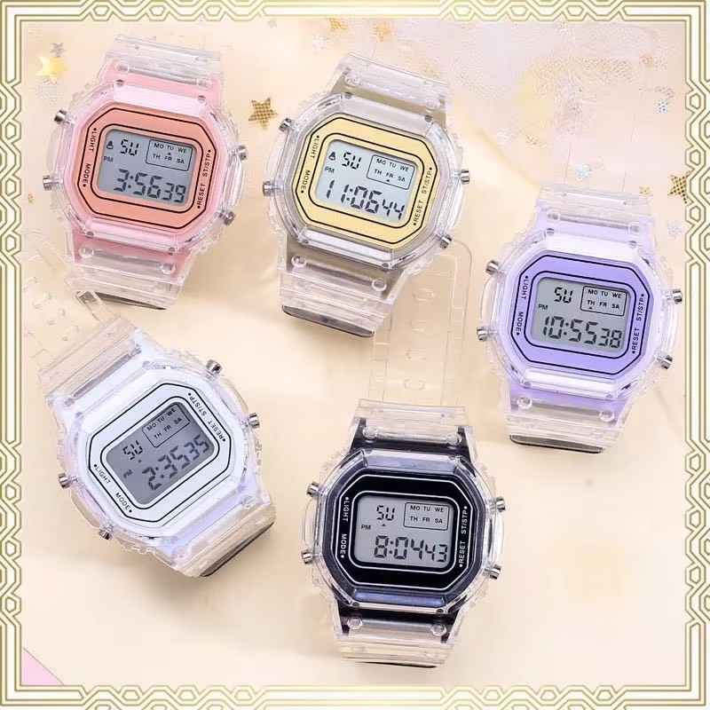 Montres électroniques pour femmes hommes bracelet en Silicone or Rose robe transparente montre-bracelet numérique LED horloge de Sport Relogio Feminino