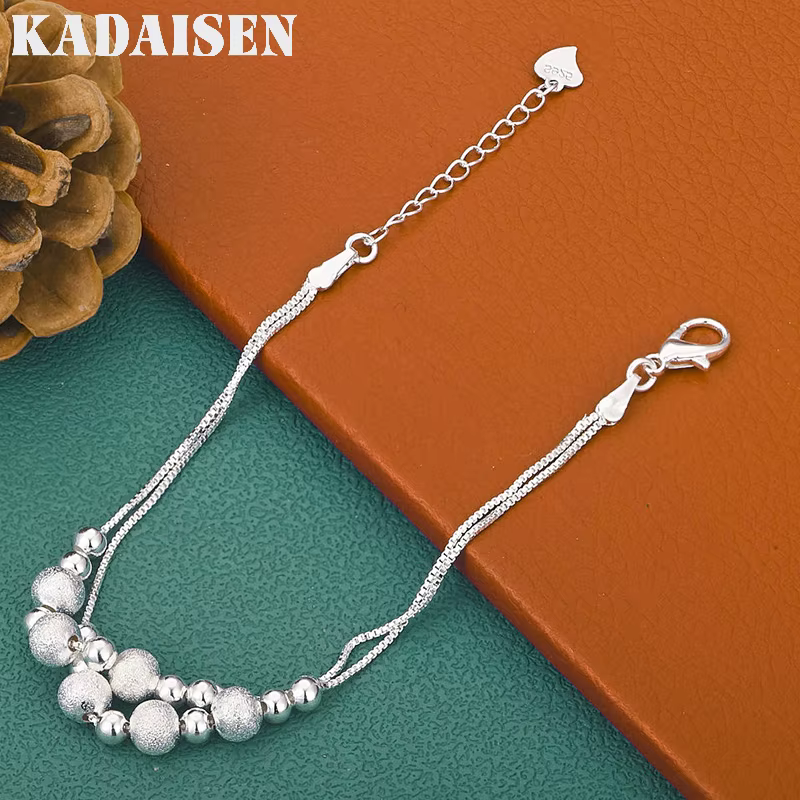 Bracelets en argent Sterling 925 pour femmes, chaîne à double perles, bijoux de créateur à la mode, cadeaux de mariage