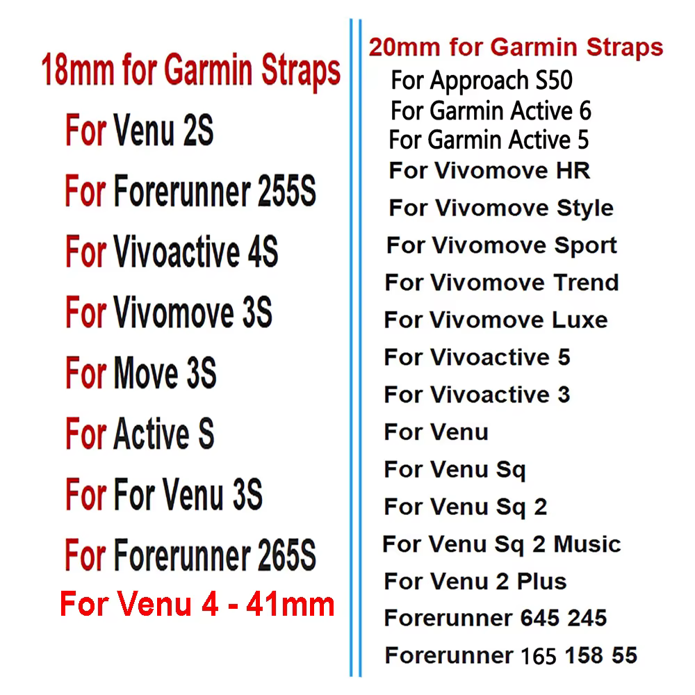 20 18MM Bracelet de montre pour Garmin Venu 3S 2S Vivoactive 4S Vivomove 3S Rey Active S Bracelets