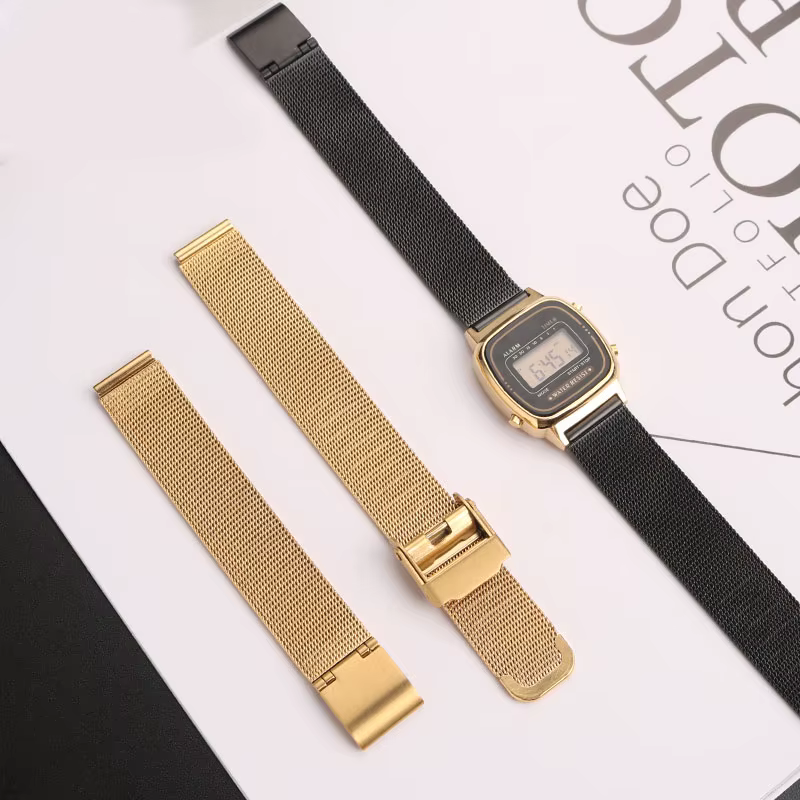 Bracelet de montre en maille Milan pour Casio, petit argent rétro petit or LA670 LA680 LA690, bracelet de montre en acier inoxydable pour femmes 13mm 14mm