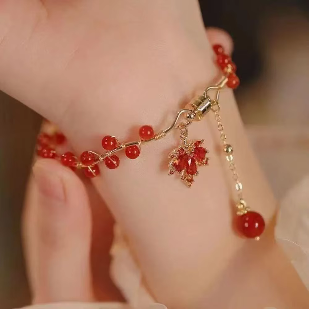 Bracelet Magnétique en Perles de Clip Rouge pour Femme