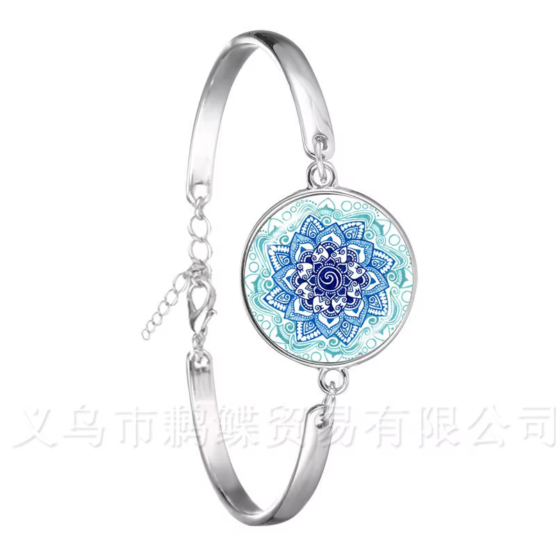 Bracelet Mandala fleur de vie pour femmes, bijoux Cabochon, à motif élégant et complexe, chaîne ronde en verre de 18mm, tendance