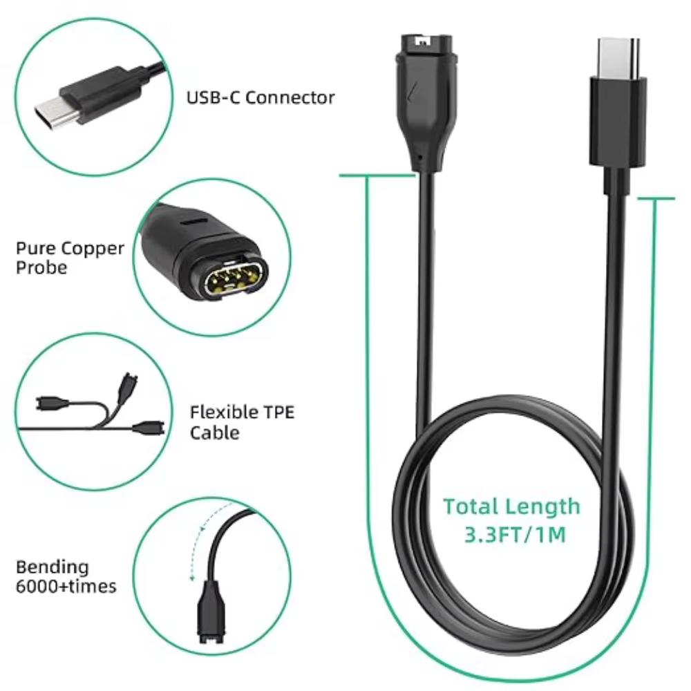 Pour Garmin Fenix 5 5S 5X Plus 6 6S 6X Pro 7 7S 7X chargeur USB-C