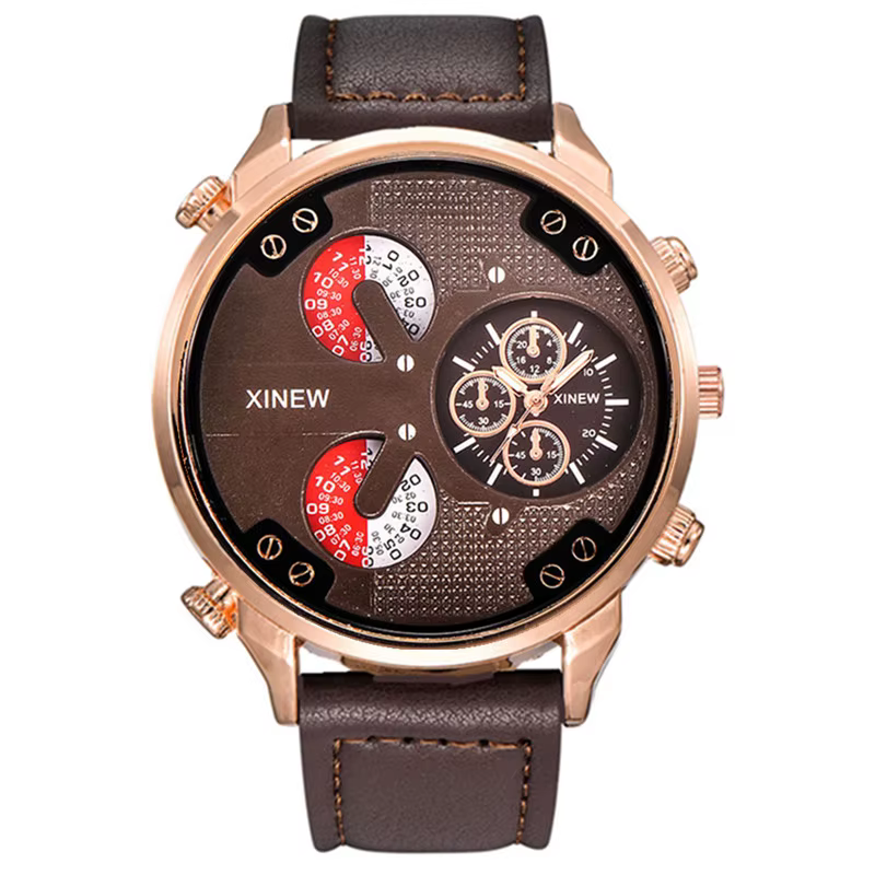 Original XINEW marque hommes montres noir garçons mode bracelet en cuir cadeaux Montre à Quartz Relogio Masculino