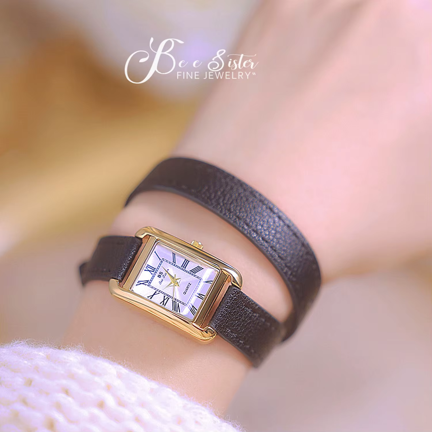 Montres à cadran romain rectangulaire vintage pour femme